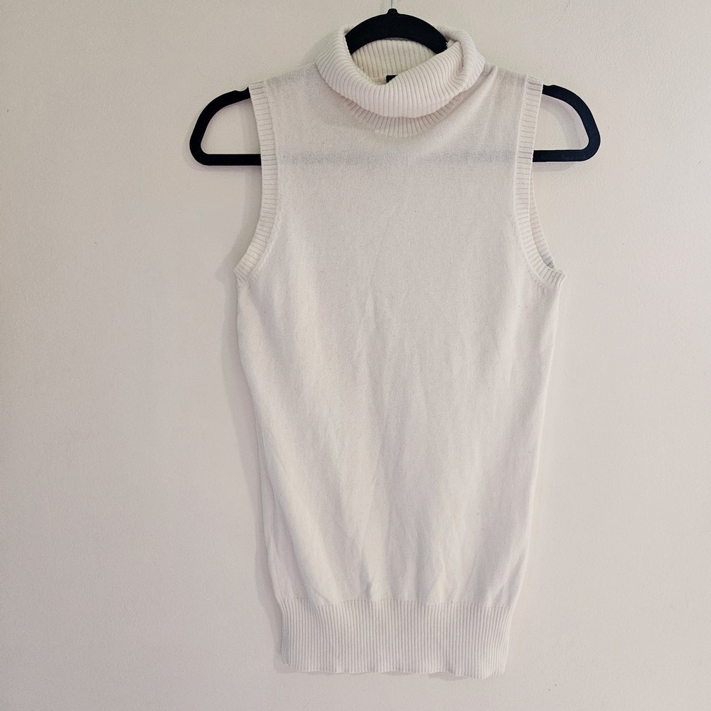 Gap Cotton Cashmere Sleeveless Tank Top Knit Sweater Womens M White Turtleneck